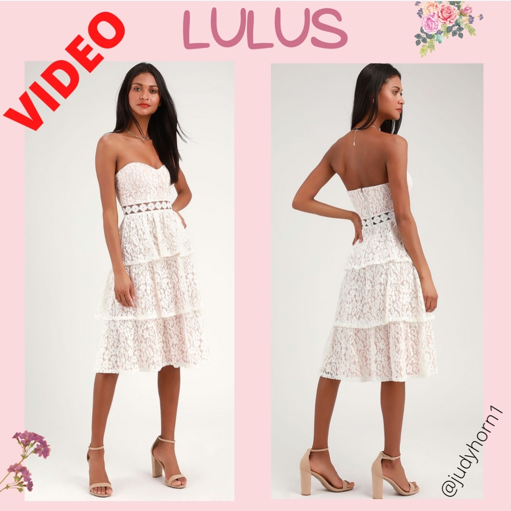 LULUS White Lace Crochet  Strapless Tiered Dress